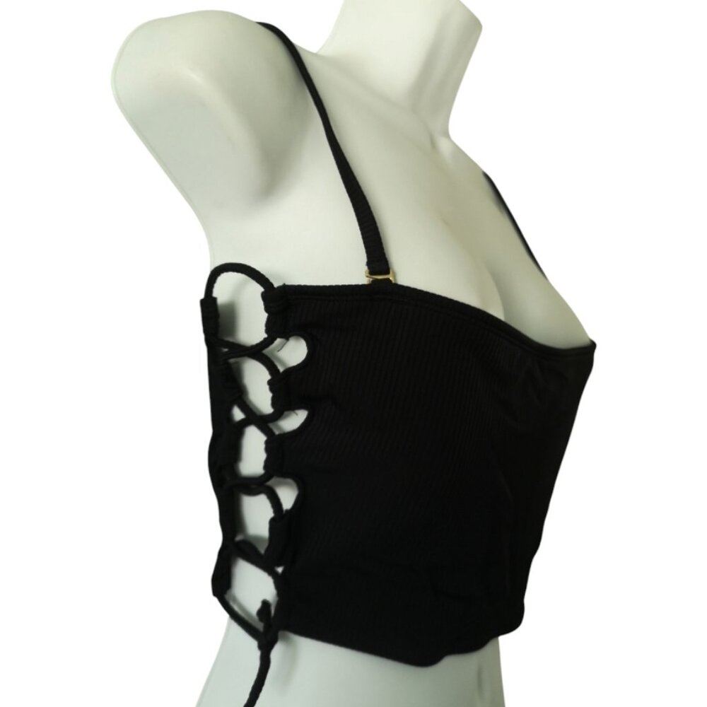 Black Swimsuit Swimwear Lace-up Tube Top Crop Cami M